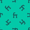 Blue line Pet grooming table icon isolated seamless pattern on green background. Vector