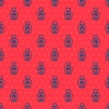Blue line Pet shampoo icon isolated seamless pattern on red background. Pets care sign. Dog cleaning symbol. Vector Royalty Free Stock Photo