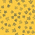 Blue line Pet stroller icon isolated seamless pattern on yellow background. Vector Royalty Free Stock Photo