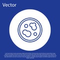 Blue line Petri dish with bacteria icon isolated on blue background. White circle button. Vector Illustration