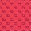 Blue line Photo camera icon isolated seamless pattern on red background. Foto camera icon. Vector Royalty Free Stock Photo