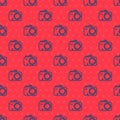 Blue line Photo camera icon isolated seamless pattern on red background. Foto camera. Digital photography. Vector Royalty Free Stock Photo