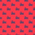 Blue line Photo camera icon isolated seamless pattern on red background. Foto camera. Digital photography. Vector Royalty Free Stock Photo