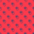 Blue line Photo camera icon isolated seamless pattern on red background. Foto camera. Digital photography. Vector Royalty Free Stock Photo