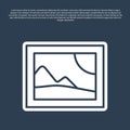 Blue line Picture landscape icon isolated on blue background. Vector Royalty Free Stock Photo