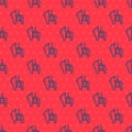 Blue line Pinata icon isolated seamless pattern on red background. Mexican traditional birthday toy. Vector