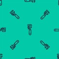 Blue line Pipe adjustable wrench icon isolated seamless pattern on green background. Vector Royalty Free Stock Photo