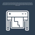 Blue line Plotter icon isolated on blue background. Large format multifunction printer. Polygraphy, printshop service