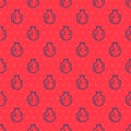 Blue line Pomegranate icon isolated seamless pattern on red background. Garnet fruit. Vector