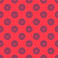 Blue line Power button icon isolated seamless pattern on red background. Start sign. Vector Royalty Free Stock Photo