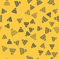 Blue line Prisoner icon isolated seamless pattern on yellow background. Vector Illustration