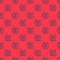 Blue line Productive human icon isolated seamless pattern on red background. Idea work, success, productivity, vision