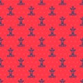 Blue line Productive human icon isolated seamless pattern on red background. Idea work, success, productivity, vision