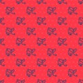 Blue line Prosthesis hand icon isolated seamless pattern on red background. Futuristic concept of bionic arm, robotic