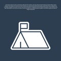 Blue line Protest camp icon isolated on blue background. Protesting tent. Vector