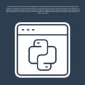 Blue line Python programming language icon isolated on blue background. Python coding language sign on browser. Device Royalty Free Stock Photo