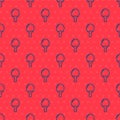 Blue line Racket for playing table tennis icon isolated seamless pattern on red background. Vector Illustration.
