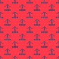 Blue line Railway icon isolated seamless pattern on red background. Railroad overhead lines. Contact wire. Vector Royalty Free Stock Photo
