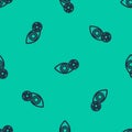 Blue line Reddish eye due to virus, bacterial or allergic conjunctivitis icon isolated seamless pattern on green