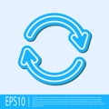 Blue line Refresh icon isolated on grey background. Reload symbol. Rotation arrows in a circle sign. Vector