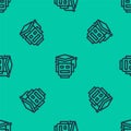 Blue line Robot icon isolated seamless pattern on green background. Artificial intelligence, machine learning, cloud Royalty Free Stock Photo