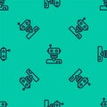 Blue line Robot icon isolated seamless pattern on green background. Vector Royalty Free Stock Photo