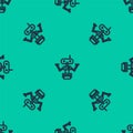 Blue line Robot icon isolated seamless pattern on green background. Vector Illustration Royalty Free Stock Photo