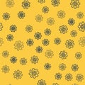 Blue line Robot icon isolated seamless pattern on yellow background. Artificial intelligence, machine learning, cloud computing. Royalty Free Stock Photo