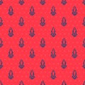 Blue line Rocket ship with fire icon isolated seamless pattern on red background. Space travel. Vector Royalty Free Stock Photo