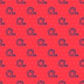 Blue line Roulette construction icon isolated seamless pattern on red background. Tape measure symbol. Vector Royalty Free Stock Photo