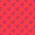 Blue line Rubber duck icon isolated seamless pattern on red background. Vector Royalty Free Stock Photo