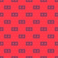 Blue line Russian ruble banknote icon isolated seamless pattern on red background. Vector