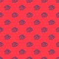 Blue line Sale house icon isolated seamless pattern on red background. Buy house concept. Home loan concept, rent