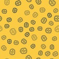 Blue line Secure shield with lightning icon isolated seamless pattern on yellow background. Security, safety, protection Royalty Free Stock Photo
