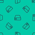 Blue line Server, Data, Web Hosting icon isolated seamless pattern on green background. Vector Royalty Free Stock Photo