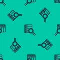 Blue line Server, Data, Web Hosting icon isolated seamless pattern on green background. Vector Royalty Free Stock Photo