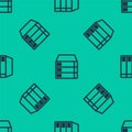 Blue line Server, Data, Web Hosting icon isolated seamless pattern on green background. Vector Royalty Free Stock Photo