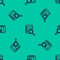 Blue line Server, Data, Web Hosting icon isolated seamless pattern on green background. Vector Royalty Free Stock Photo