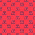 Blue line Short or pants icon isolated seamless pattern on red background. Vector Royalty Free Stock Photo