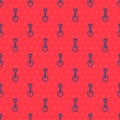 Blue line Shovel toy icon isolated seamless pattern on red background. Vector Royalty Free Stock Photo