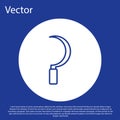 Blue line Sickle icon isolated on blue background. Reaping hook sign. White circle button. Vector