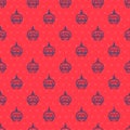 Blue line Ski lift icon isolated seamless pattern on red background. Vector Royalty Free Stock Photo
