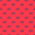 Blue line Sled icon isolated seamless pattern on red background. Winter mode of transport. Vector