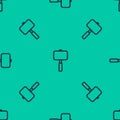 Blue line Sledgehammer icon isolated seamless pattern on green background. Vector Illustration