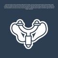 Blue line Slingshot icon isolated on blue background. Vector