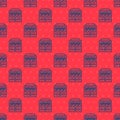 Blue line Slot machine with lucky sevens jackpot icon isolated seamless pattern on red background. Vector