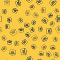 Blue line Slow cooker icon isolated seamless pattern on yellow background. Electric pan. Vector Royalty Free Stock Photo