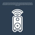 Blue line Smart stereo speaker system icon isolated on blue background. Sound system speakers. Internet of things Royalty Free Stock Photo