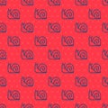 Blue line Snail icon isolated seamless pattern on red background. Vector