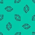 Blue line Socks icon isolated seamless pattern on green background. Vector Royalty Free Stock Photo